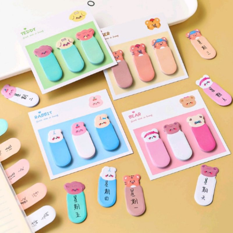 Jual Sticky notes animal isi 3 / Sticky note animal rabbit, bear, tiger ...