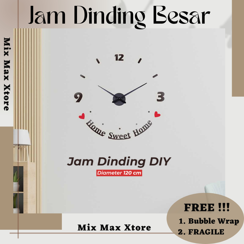 Jual Jam Dinding Besar Diy Giant Home Sweet Home 120 Cm Dekorasi