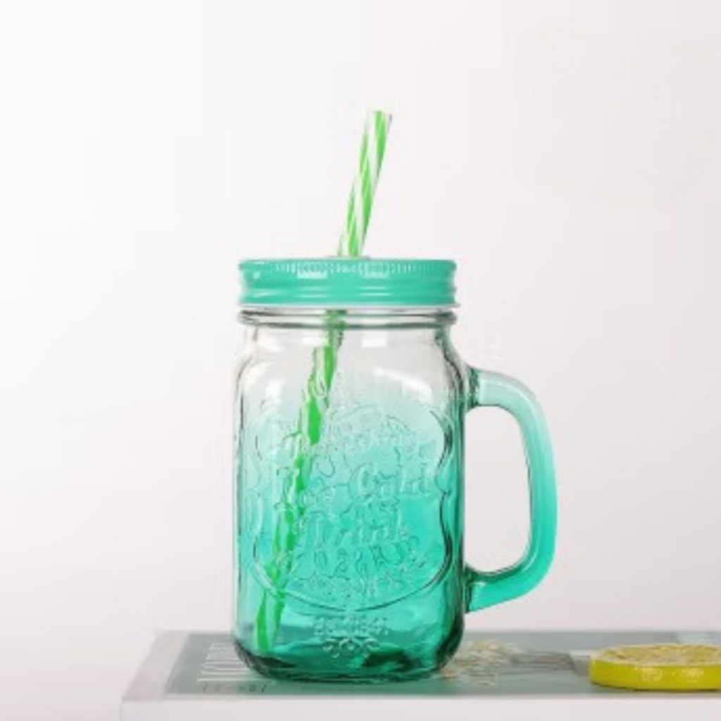 Jual Gelas Kaca Mason Jar Mug Kaca Estetik Dengan Sedotan Anti Tumpah Ml Shopee Indonesia