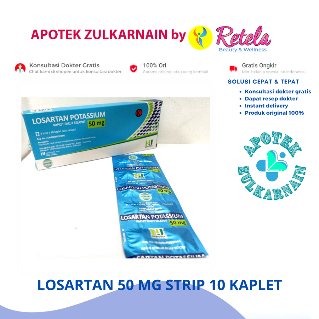 Jual LOSARTAN 50 MG STRIP 10 KAPLET angioten acetensa lifezar insaar ...