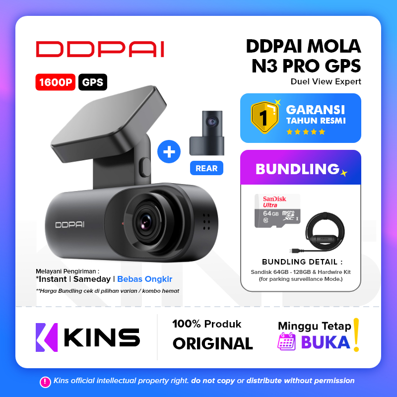 Jual DDPAI N3 PRO GPS DashCam 1600p 2K FOV 140° QHD Night Vision