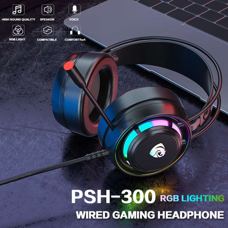 Jual PSH300 RGB LED Light Gaming Headphone 3.5MM AUX Cable Wired
