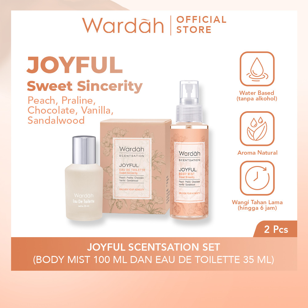 Wardah Joyful Scentsation Set - Scentsation Joyful Body Mist 100 ml & Scentsation Joyful Eau De Toilette 35 ml - Set Parfume dan Cologne - Parfum Wanita dengan Wangi Manis Vanilla - Cocok Untuk Kegiatan sehari-hari