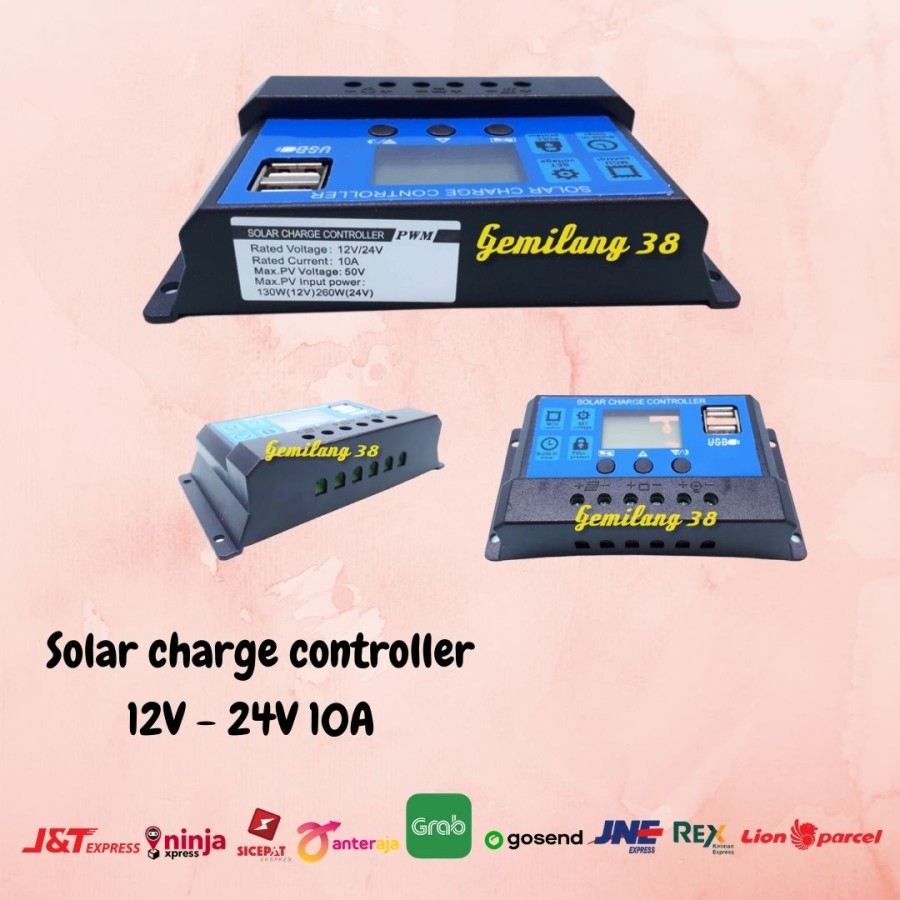 Jual 10A 12V - 24V Solar Panel Charge Cell Controller PWM Panel Surya ...