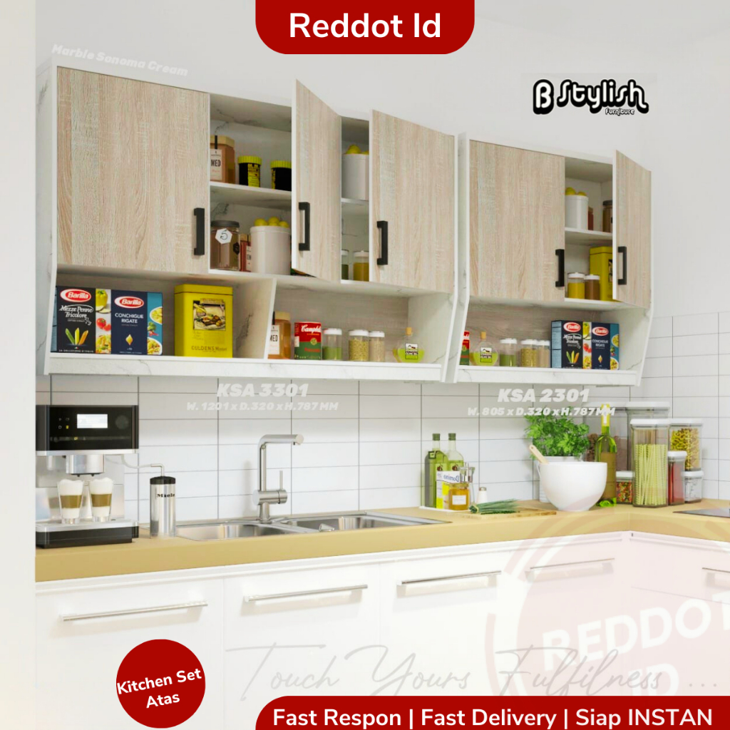 Lemari Atas Kitchen Set Bstylish Rak Gantung Minimalis Aesthetic 2 dan 3 Pintu
