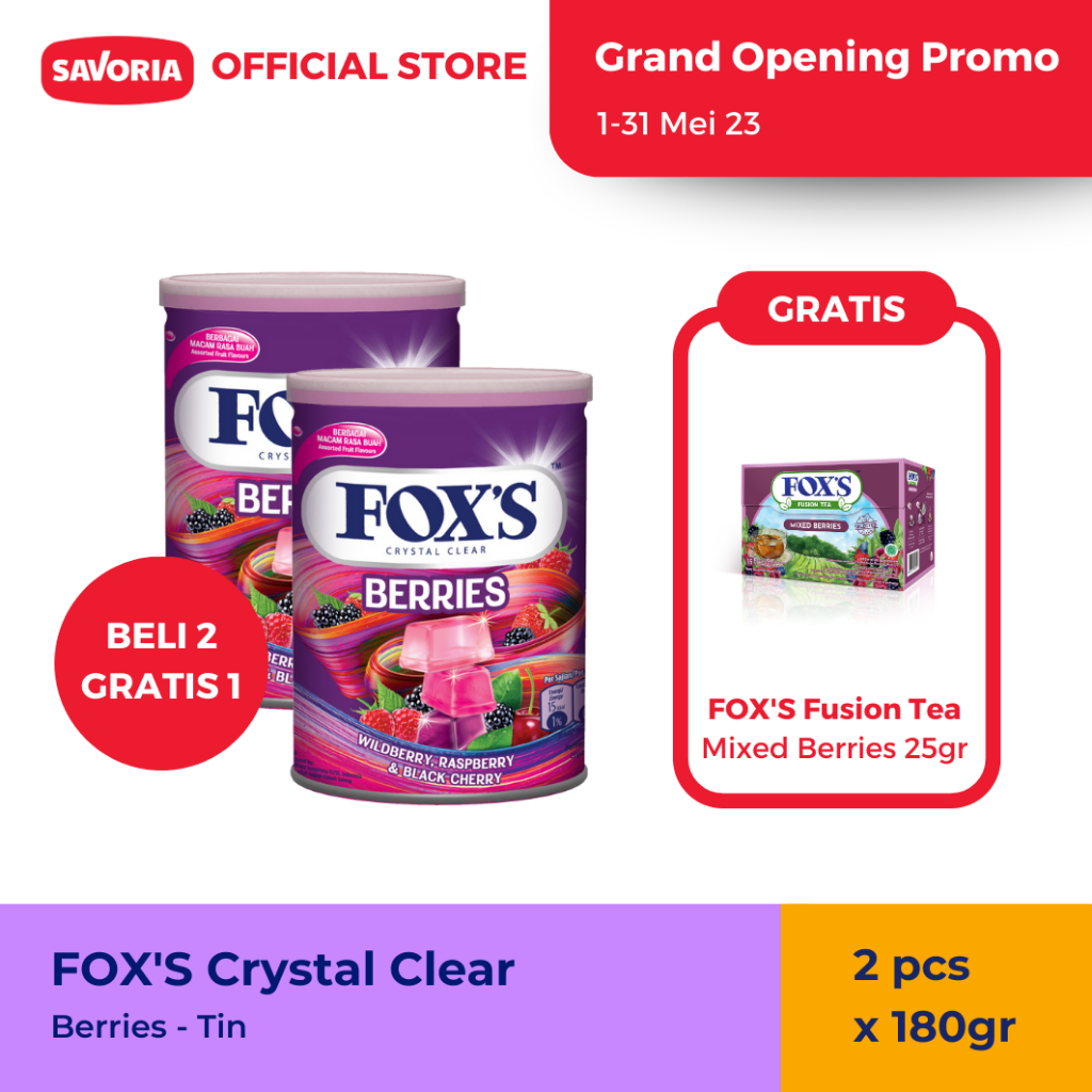 Jual FOX'S Berries Tin 2 Pcs x 180g Gratis FOX'S Fusion Tea Mixed