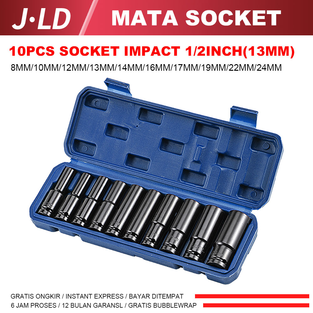 Jual JLD 10pcs Mata shock impact set 1/2inch(13mm) Mata Sok Panjang 8mm