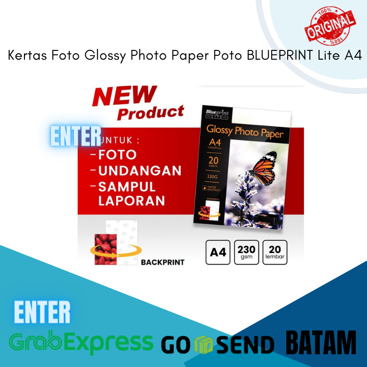 Jual Kertas Foto Glossy Photo Paper Poto BLUEPRINT Lite A4 ( Kupu-Kupu ...