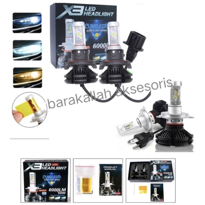 Jual Lampu X3 Headlamp LED Mobil MAZDA 2 H11 H4 H7 HB3 Best Quality 3