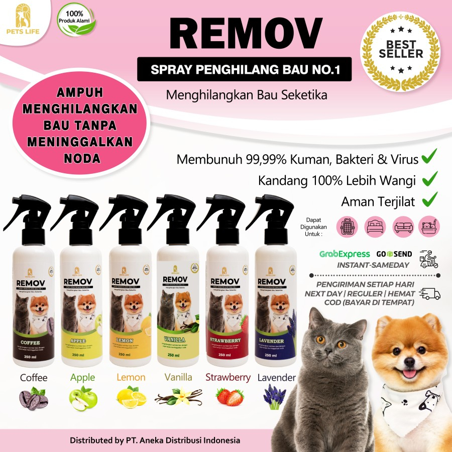 Jual REMOV 250 ML PET ODOR SPRAY Penghilang Bau Kandang Kucing Anjing