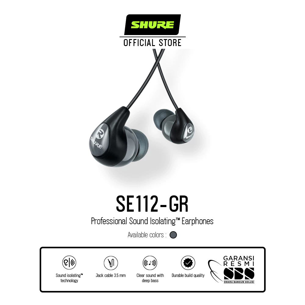 Shure SE112-GR-A Professional Sound Isolating™ Earphones