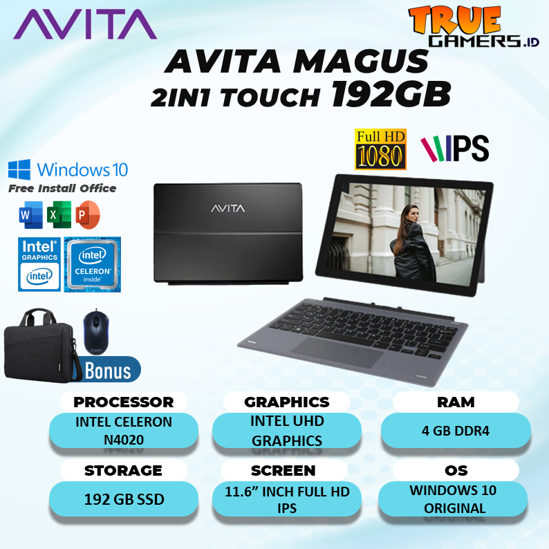 Jual Laptop Avita Magus 2IN1 TOUCH N4020 4GB 192GB Windows 10 11.6FHD