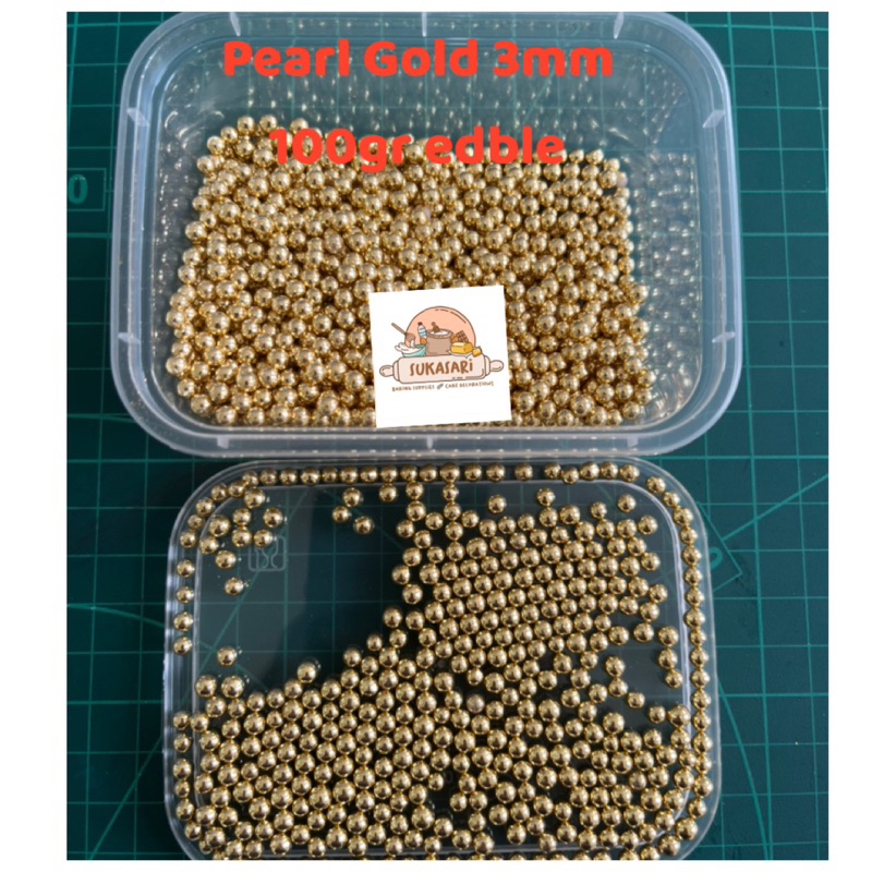Jual Sprinkle Pearl Mutiara Gold 3 mm 100 gr edible | Shopee Indonesia