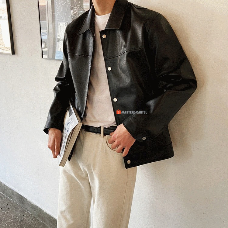 Jual JNK x SEON - Jaket Kemeja Semi Kulit Pria Bahan Faux Leather ...
