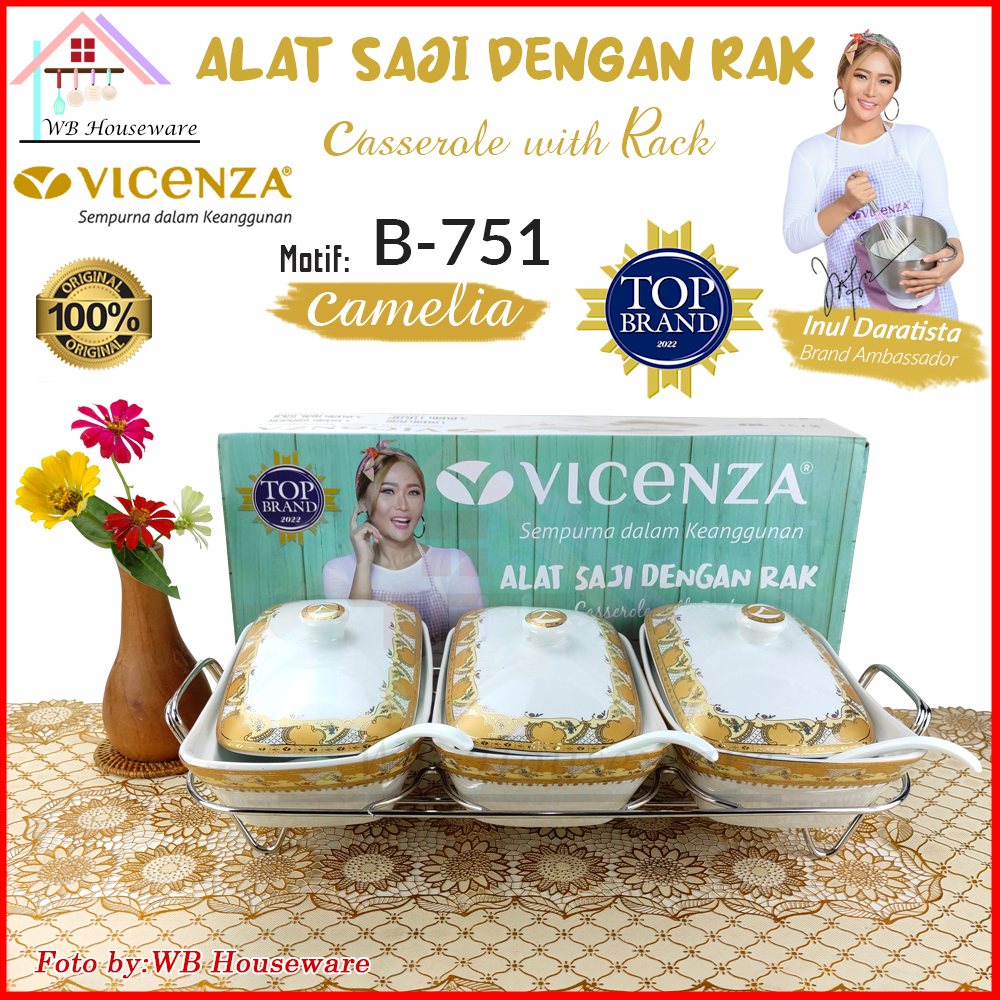 Jual VICENZA Wadah Saji Set Isi 3 + Rak Motif Camelia / Pemanas Makanan ...