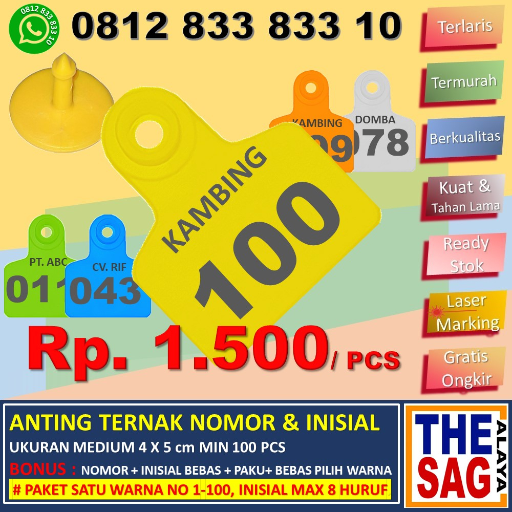 Jual EARTAG 4X5cm NO 1-100 + INISIAL (PAKET 100 PCS) EAR TAG ANTING ...
