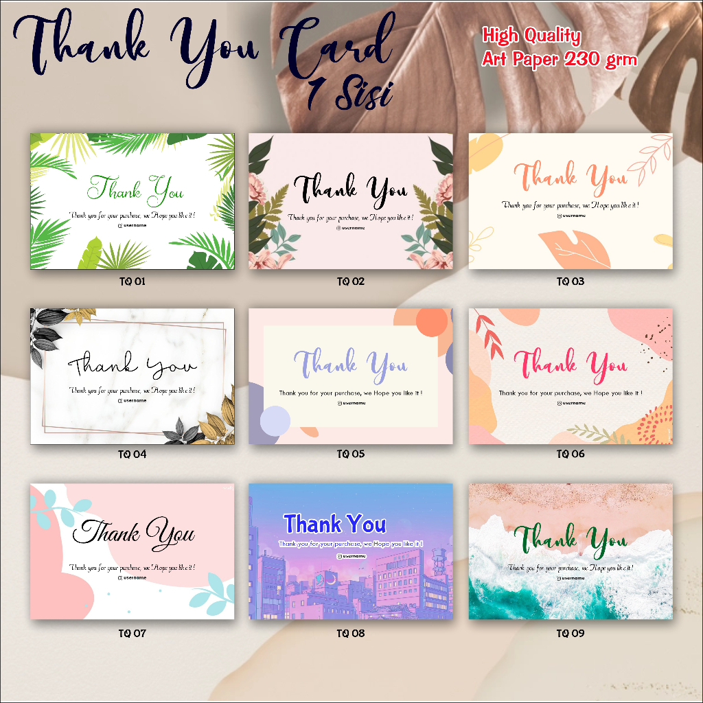 Jual Thank You Card Custom 1 Sisi Cetak Kartu Ucapan Terima Kasih Thanks Card Ucapan