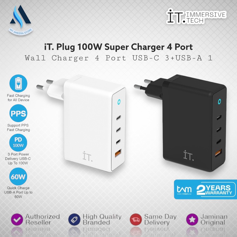 Jual IT Plug 100 W Super Charger 4 Port Usb Type C + USB A Wall Charger ...