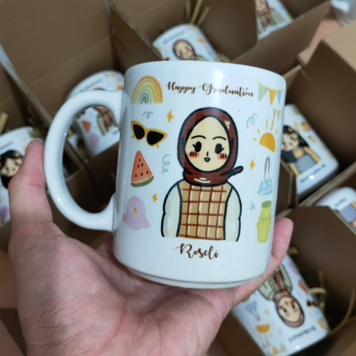 Jual MUG GELAS CUSTOM/ MUG KARAKTER/ KADO ULANG TAHUN/ KADO WISUDA