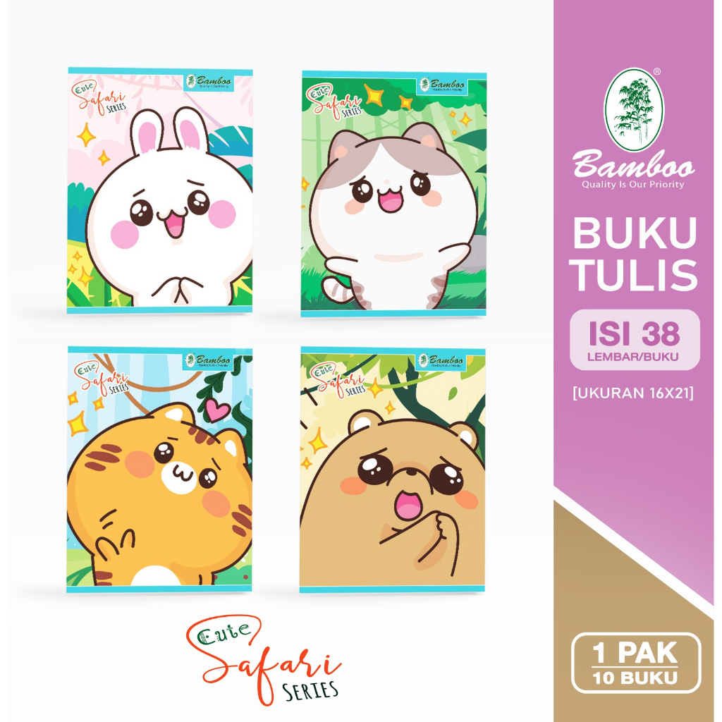 Jual Bamboo Buku Tulis Kwarto 38 Cute Safari Series 1 Pak 10 Buku Shopee Indonesia 7982