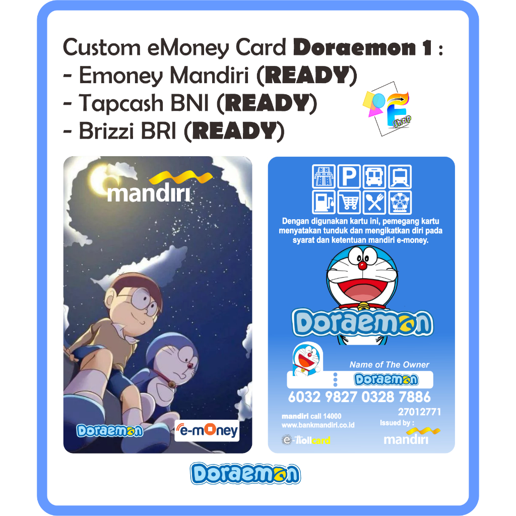 Jual Kartu eMoney eToll Tapcash BRIZZI edisi Doraemon - Custom Print ...
