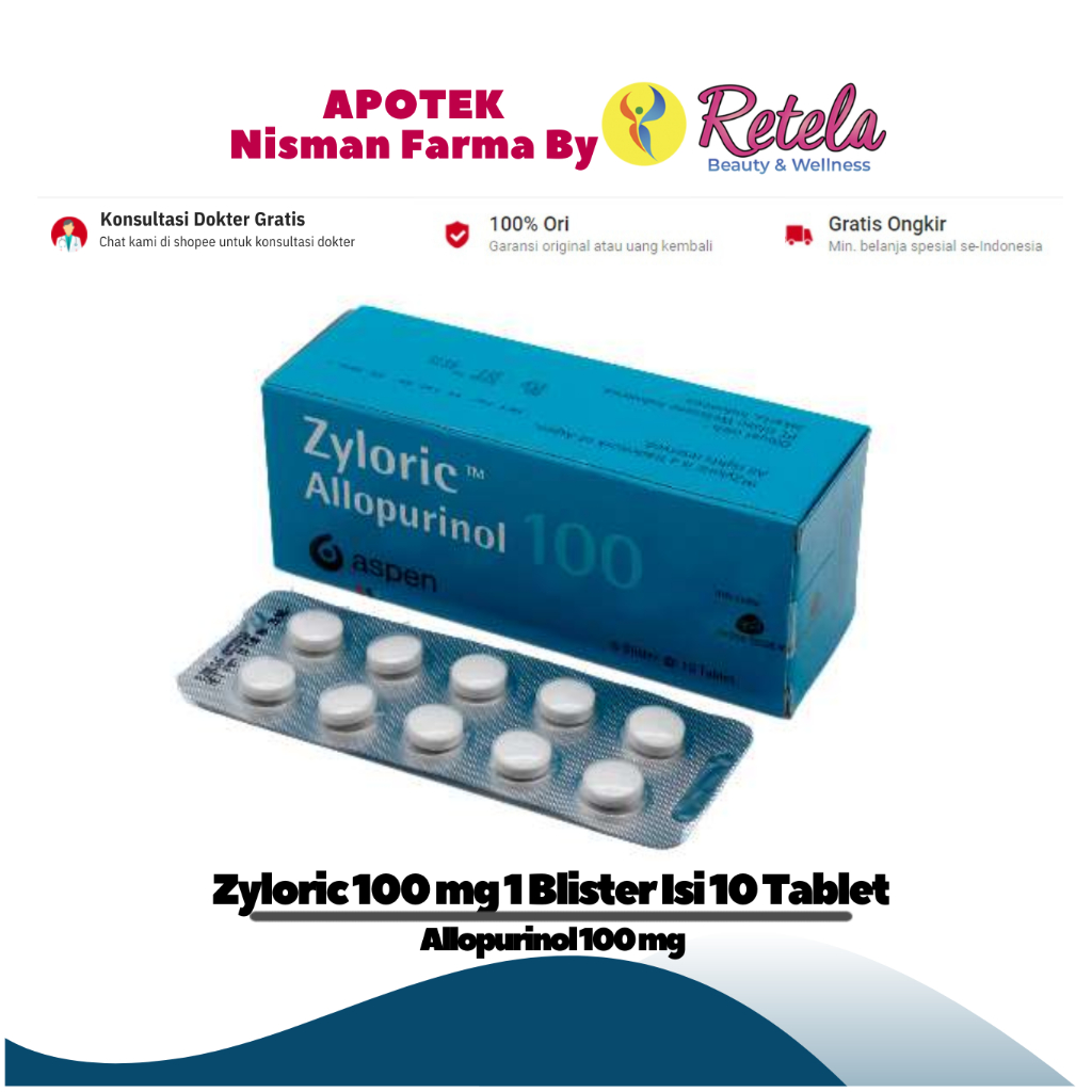 Jual ZYLORIC 100MG 1 STRIP 10 TABLET ( ( ALLOPURINOL 100 MG ) | Shopee ...