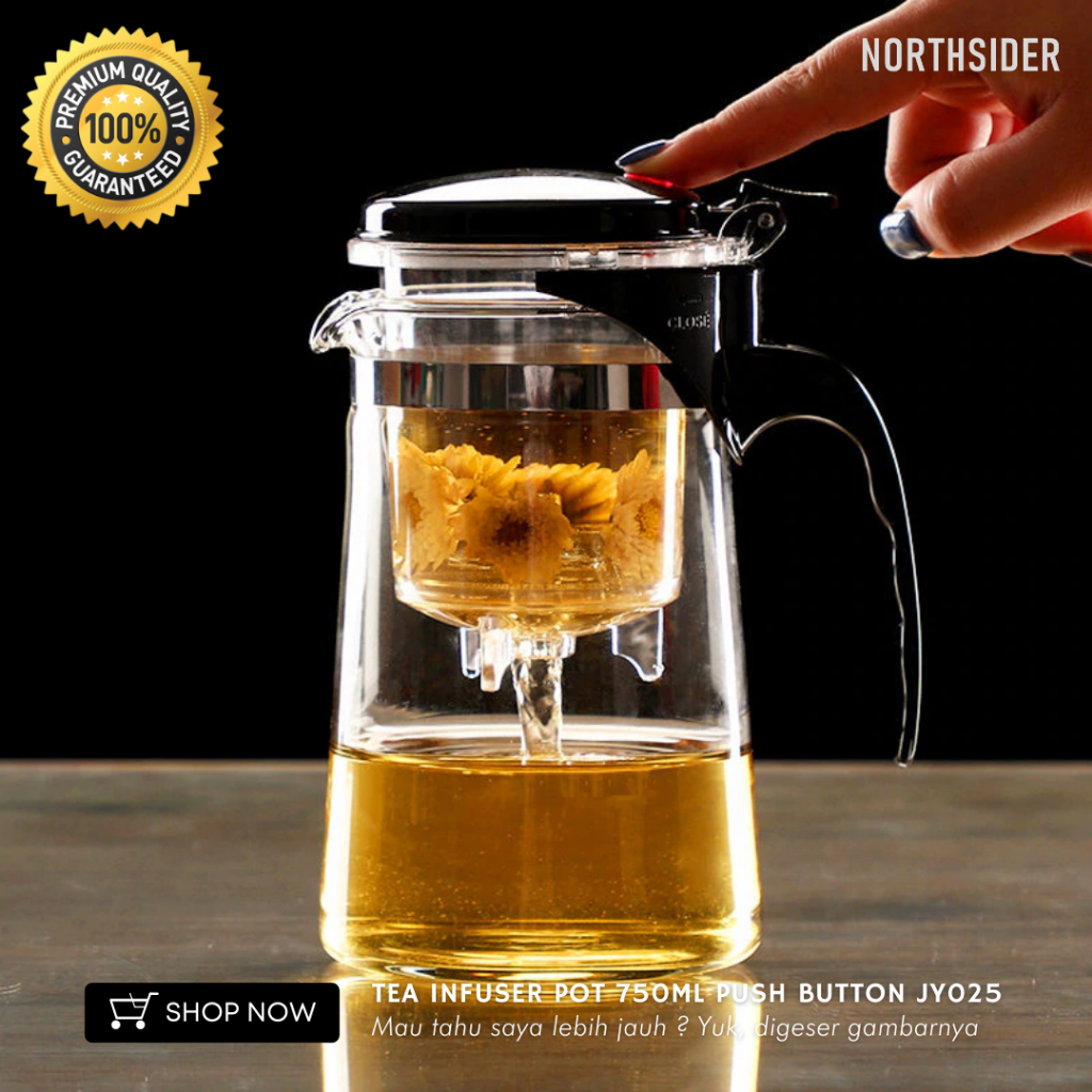 Jual Tea infuser pot 750ml push button | Teko teh saringan kaca - JY025 ...