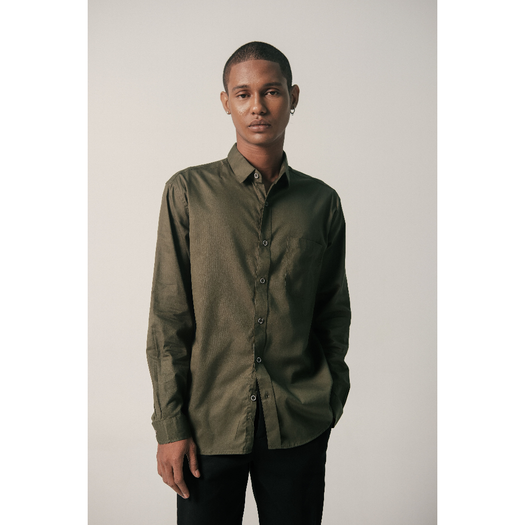 Jual LARUSSO Kemeja Basic Tencel Panjang - Olive Green | Shopee Indonesia
