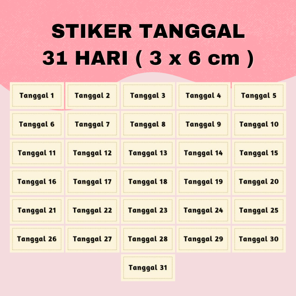 Jual [PART 8 || 31 PCS] Stiker Tanggalan 3x6 Cm / Stiker Kalender ...