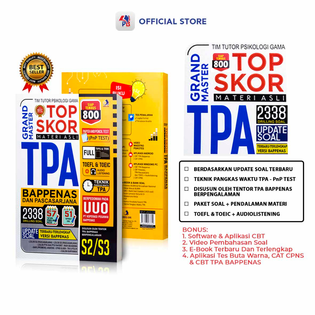 Jual Buku Tes Potensi Akademik TPA / Grand Master Top Skor TPA Bappenas ...