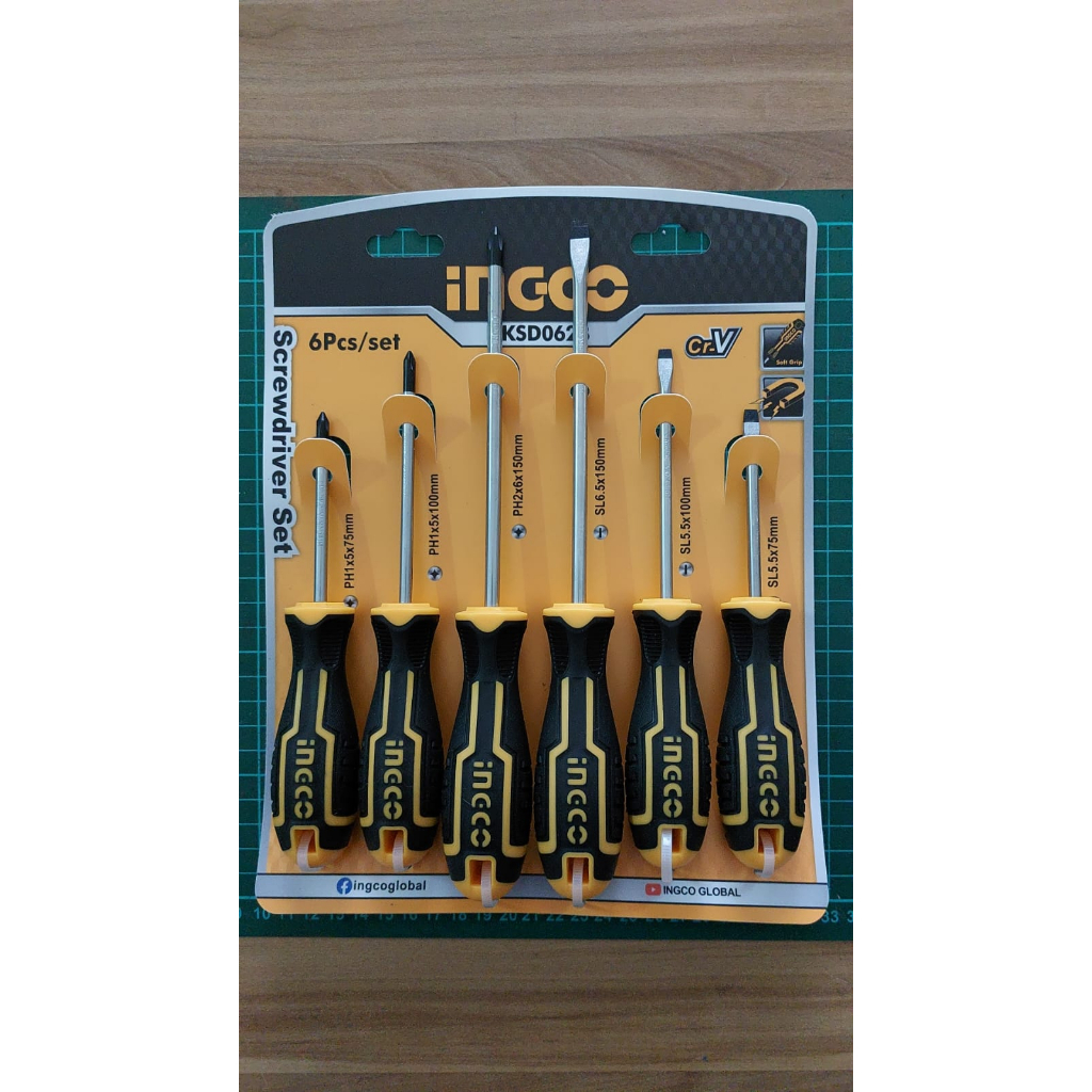 Jual Obeng Karet Plus Minus Magnet Screwdriver CrV INGCO HKSD0628 ...