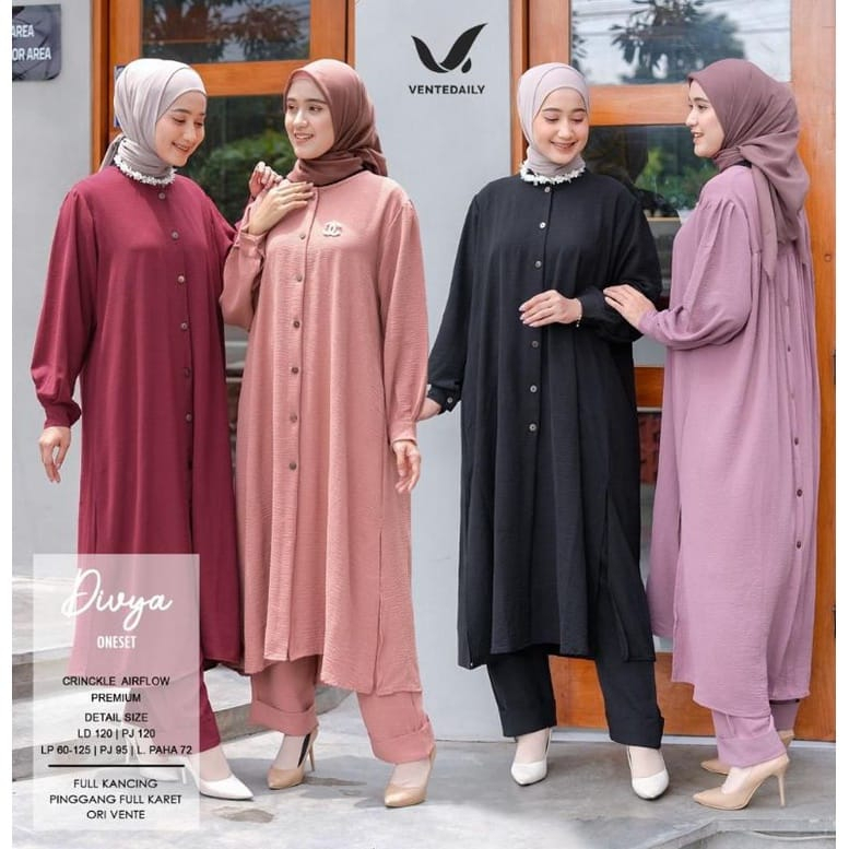 Jual One Set Jumbo Long Tunik Divya Crinkel Airflow Premium Setelan