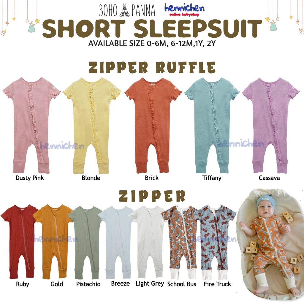 Jual BohoPanna Short Sleep Ruffle / Short Zipper Sleepsuit Jumper Bayi ...