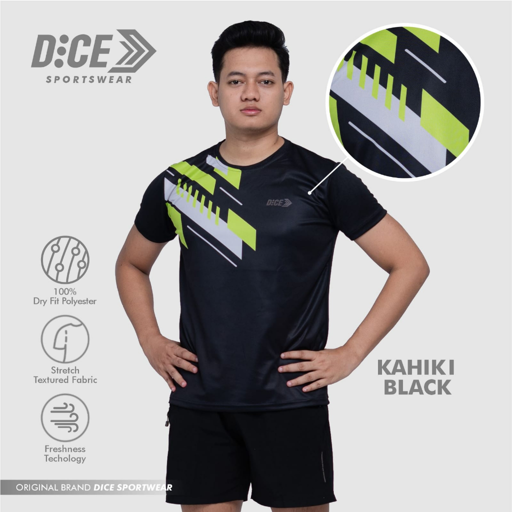 Jual DICE Jersey Kahiki Black Kaos Olahraga Hitam Running Futsal Gym