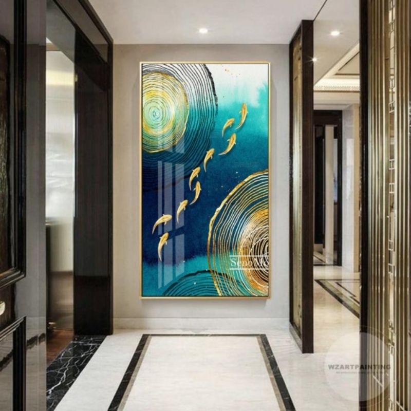 Jual Lukisan ikan modern gold//hiasan dinding plus Frame | Shopee Indonesia
