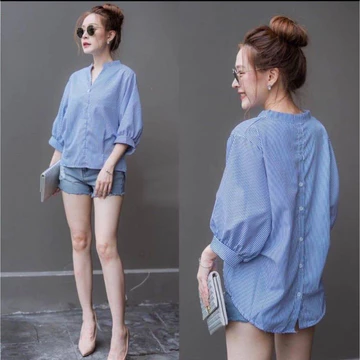 Atasan Fashion Wanita Korean Blouse Moga Blouse LD 110 Blouse Atasan Vneck Wanita