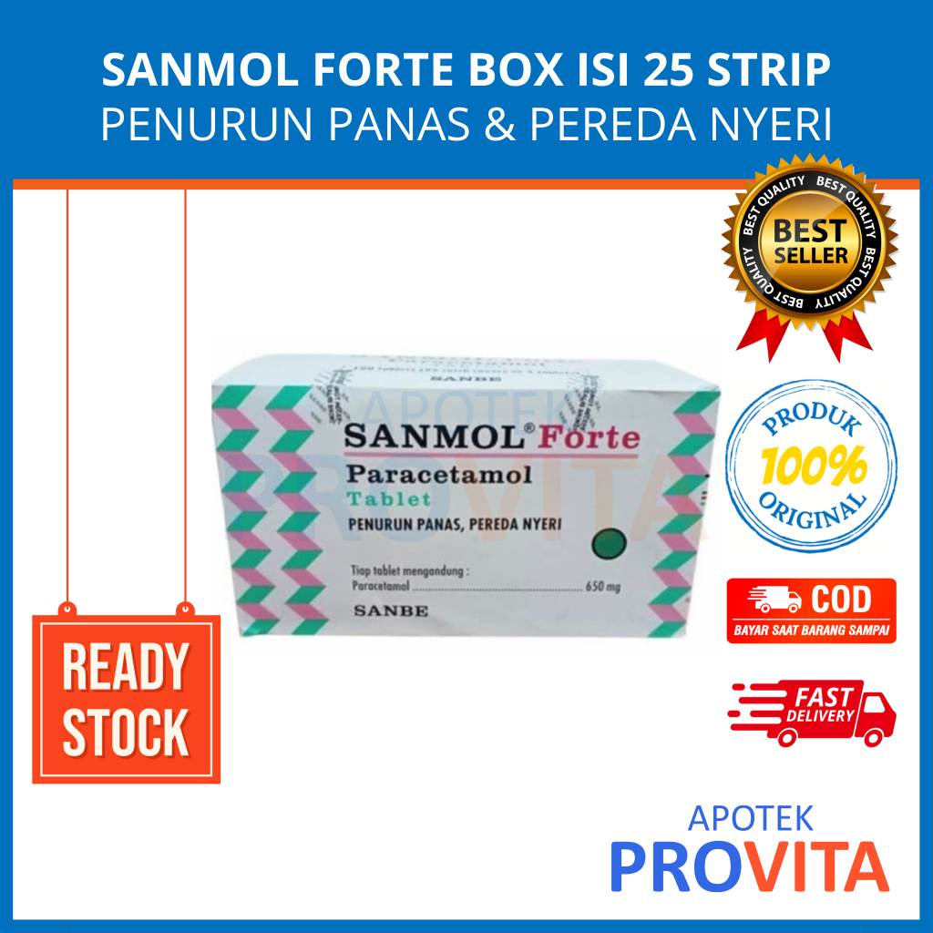 Jual SANMOL FORTE BOX ISI 25 STRIP - Obat Demam Penurun Panas Sakit