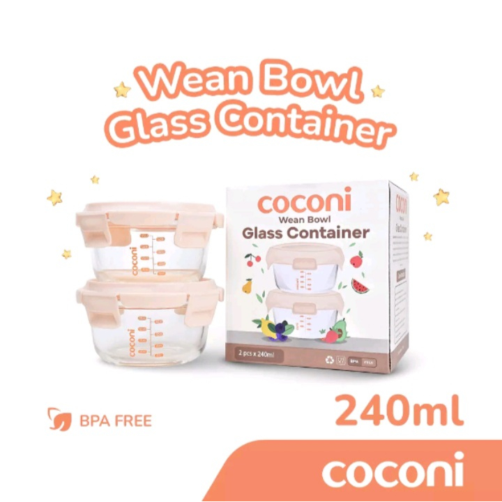 Jual COCONI Wean Bowl Glass Container 240ml 2pcs | Wadah Mpasi Kaca ...