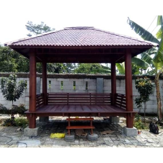Jual Saung Taman Bahan Kayu Glugu, Gazebo Ukuran 3x2 Meter As Tiang