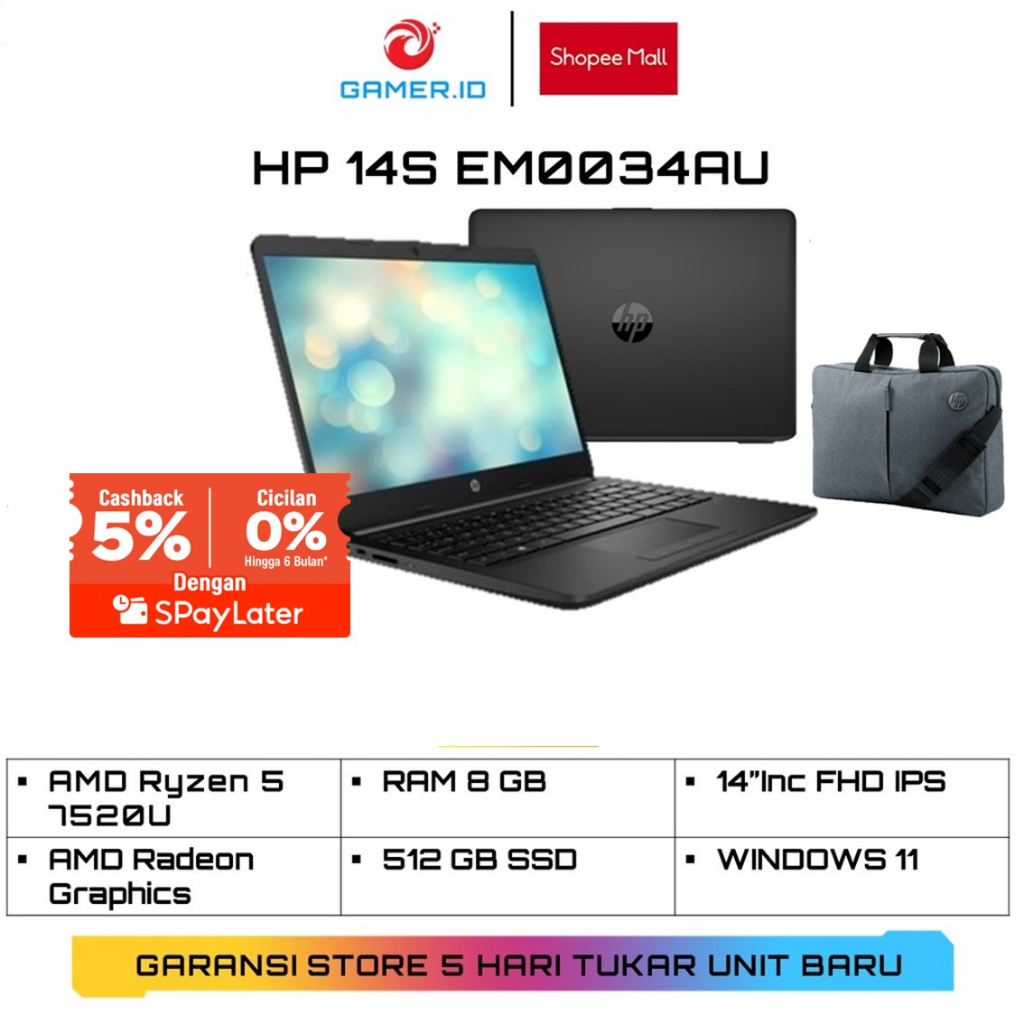 Jual Hp 14 Em0034au Amd Ryzen 5 7520u 8gb 512gb Ssd Amd Radeon Win11ohs 14 Fhd Ips Black 7425