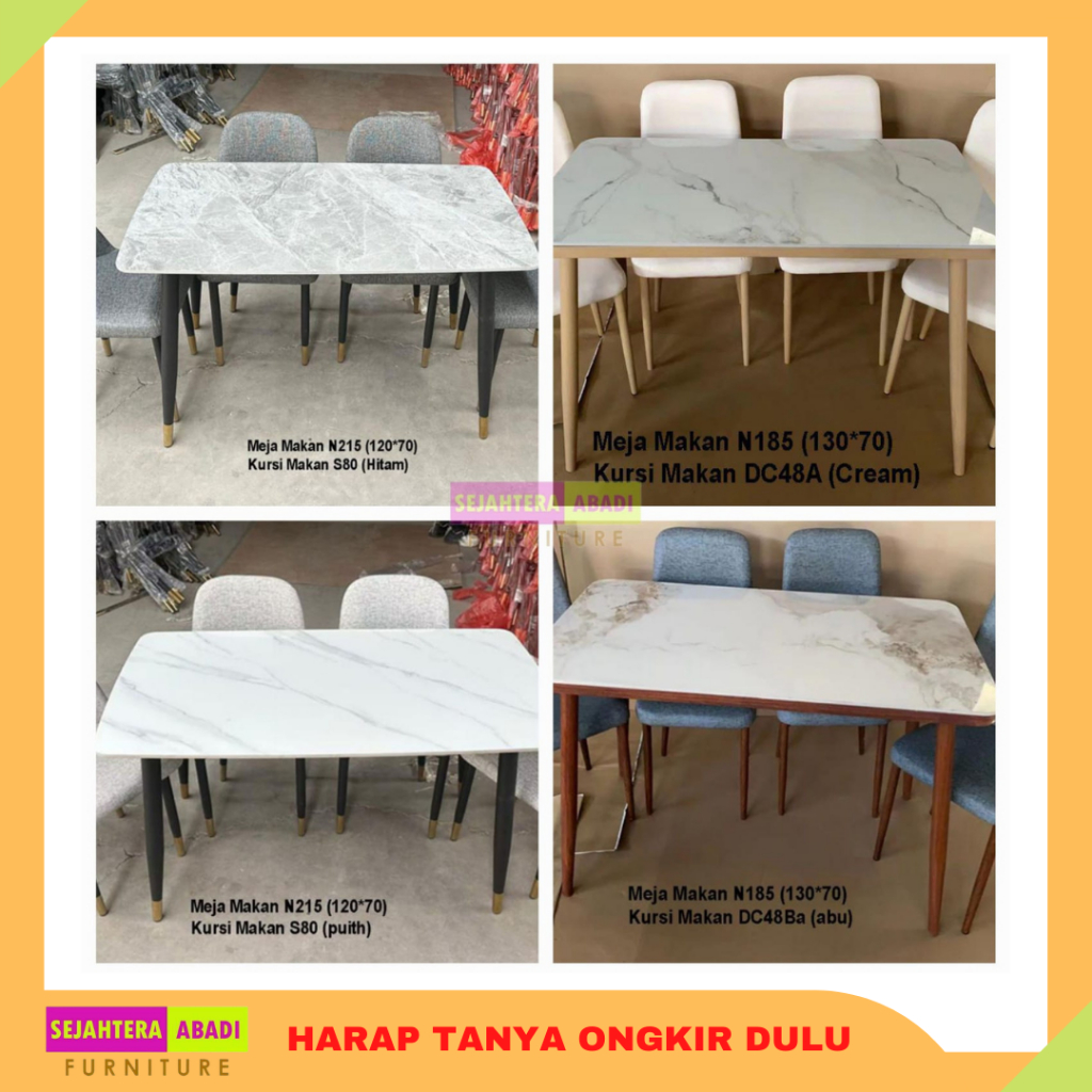 Jual Full Set Meja Makan Besi Neolith Marmer Kursi Minimalis Modern Full Rangka Besi Cat