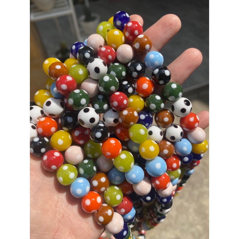 Jual Manik bulat polkadot mix color/ indonesian glass beads / manik