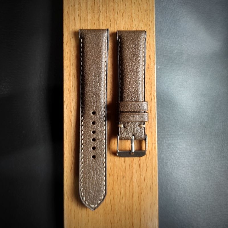 Jual leather strap handmade chevre demso half padded dark taupe color ...