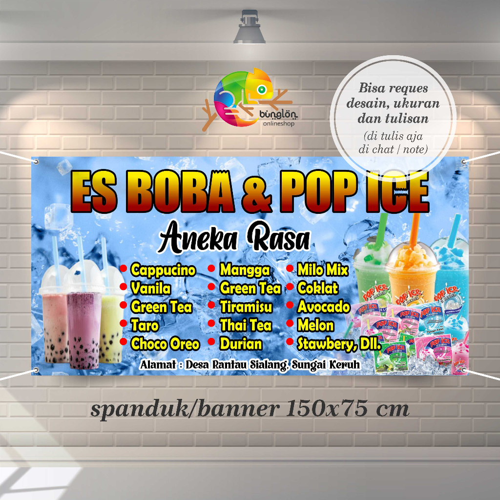 Jual Size 150x75 Spanduk Banner Minuman Boba And Pop Ice Bisa Custom Desain Shopee Indonesia 3196