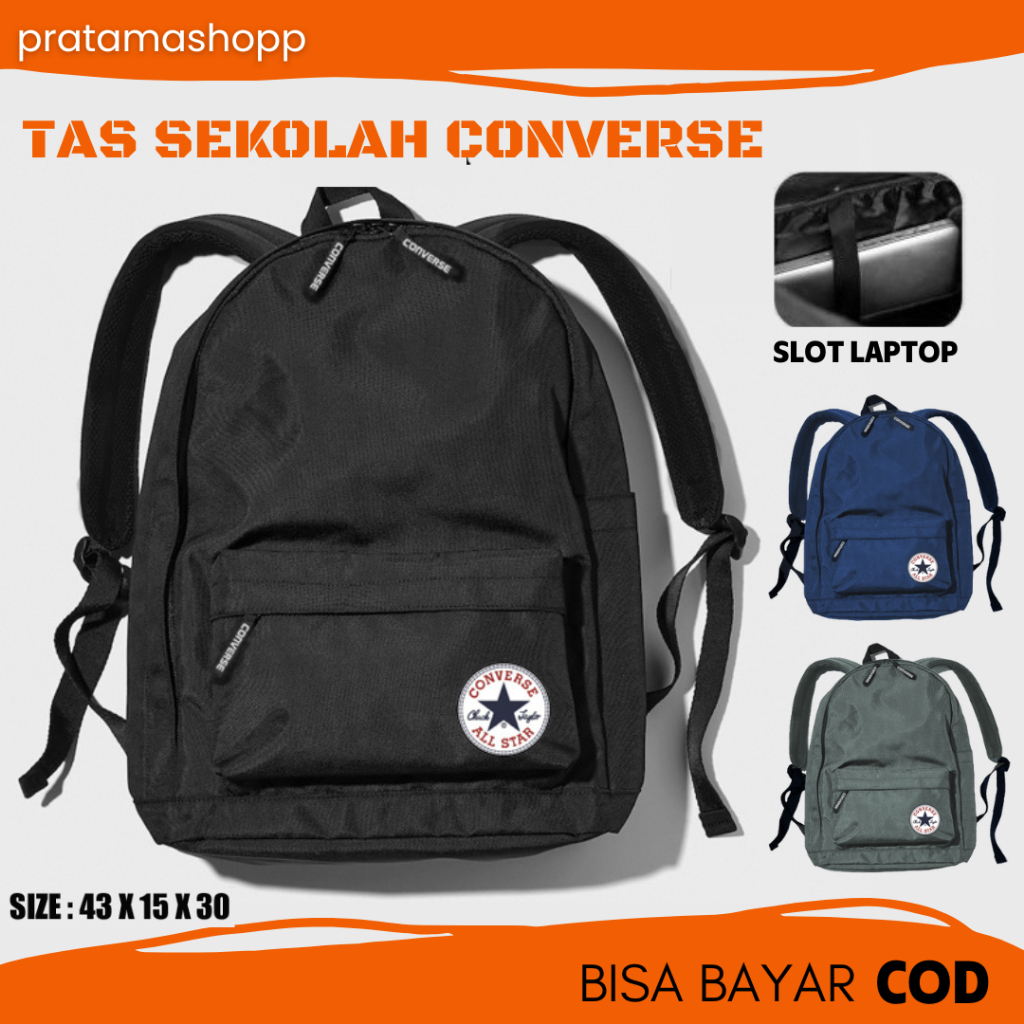 Jual Tas Ransel Laptop Kerja Sekolah Pria Converse Hitam - Abu - Navy
