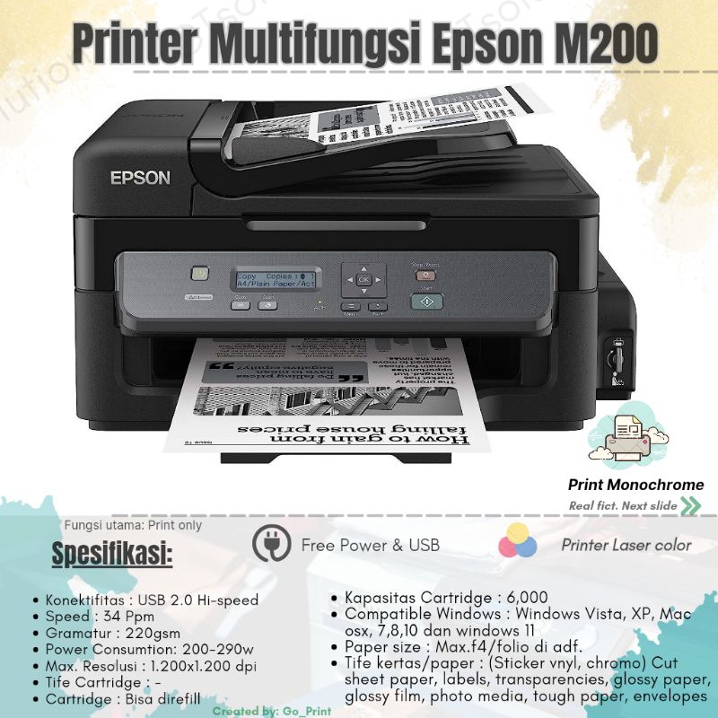 Jual Printer Epson Multifungsi M200 Print/Scan/Cofy F4 di Adf Shopee