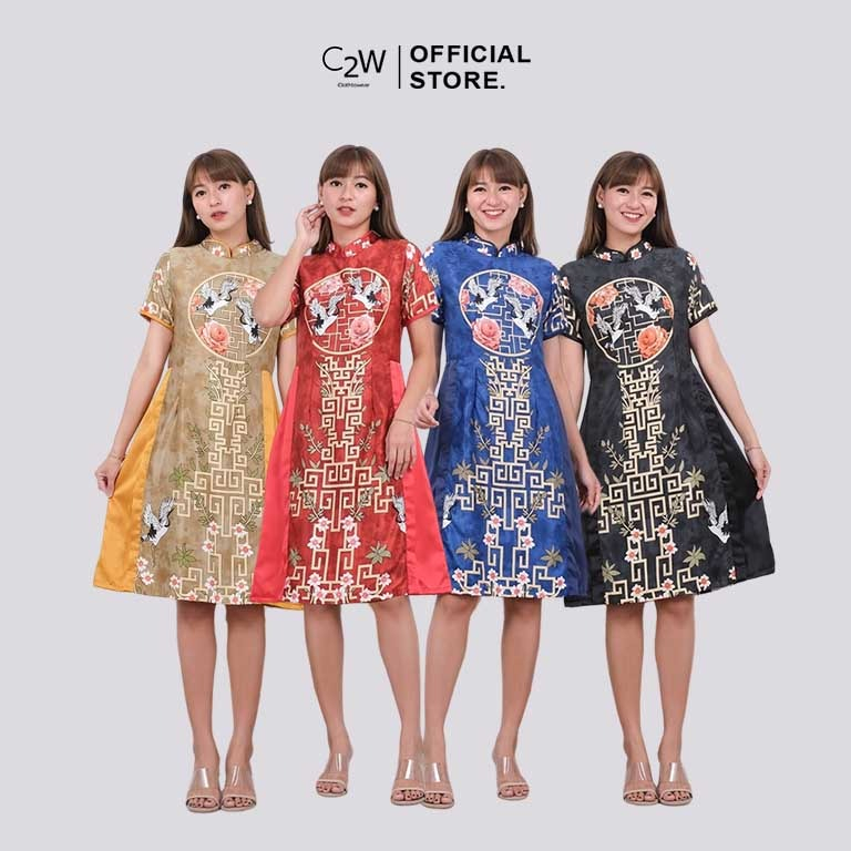 Jual C2w Clothtowear Dress Batik Wanita All Size Satin Womens Clothes 790 Ybl Shopee Indonesia 