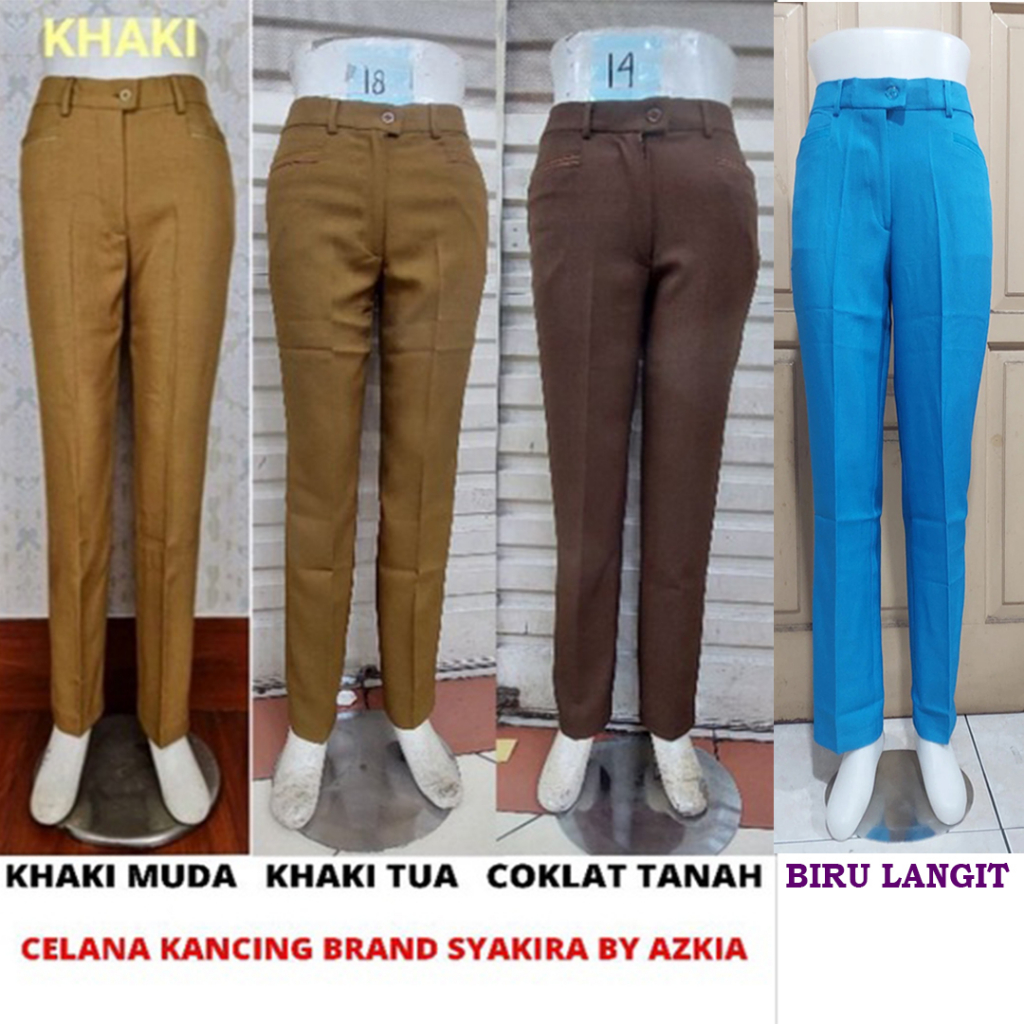 Jual celana kancing warna pemda muda- pemda tua- coklat tanah brand