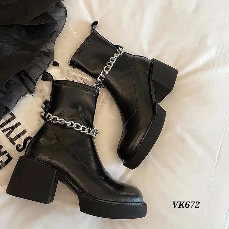 Jual SEPATU BOOTS TINGGI HIGH HEELS PLATFORM BLOCK HEELS CHAIN VK672 ...