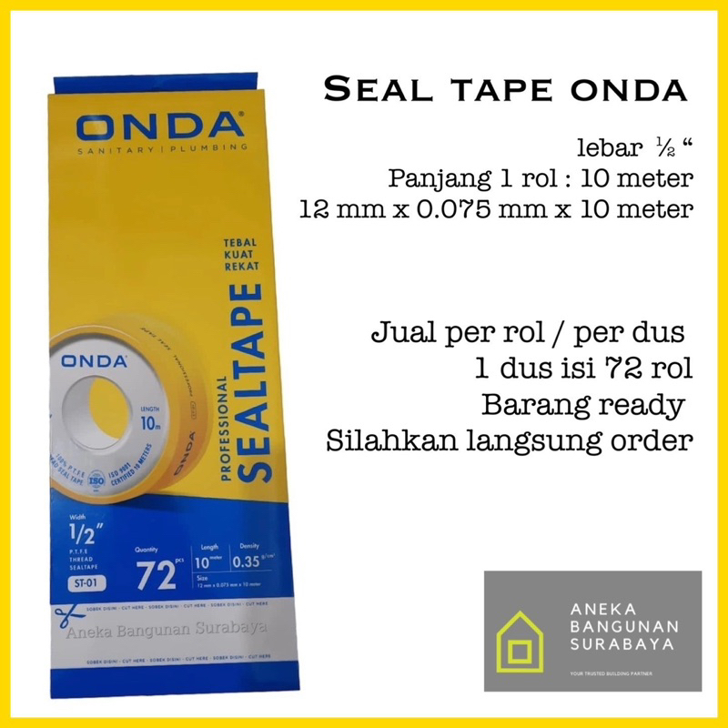 Jual Seal tape ONDA 1/2” dus isi 72 sealtape isolasi kran air seltip keran Shopee Indonesia